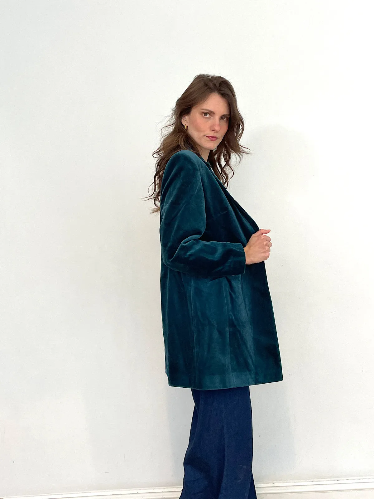 90s vintage blazer green velvet long length