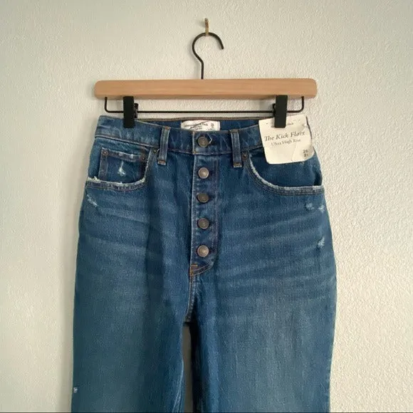 Abercrombie & Fitch Blue Kick Ultra High Exposed Flare Leg Jeans