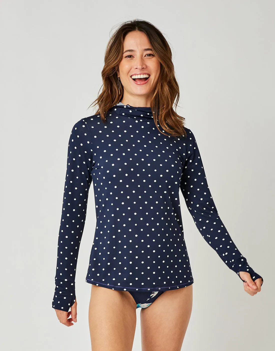 Alani Hooded Sunshirt: Navy Polka Dot - FINAL SALE