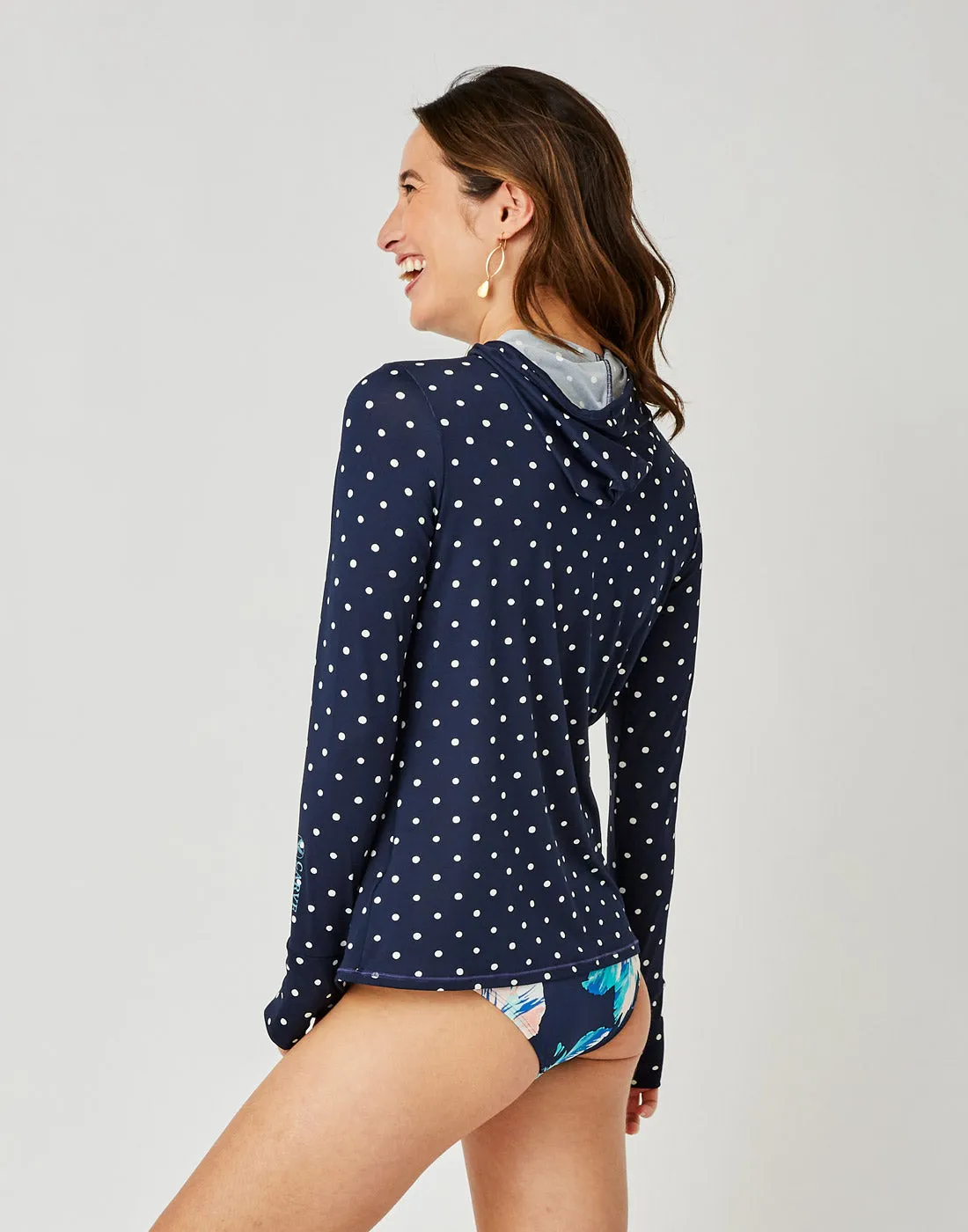 Alani Hooded Sunshirt: Navy Polka Dot - FINAL SALE
