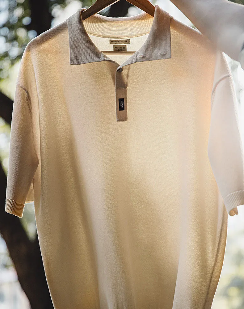 American Casual Lapel Knitted Polo Loose Breathable Men's T-Shirt