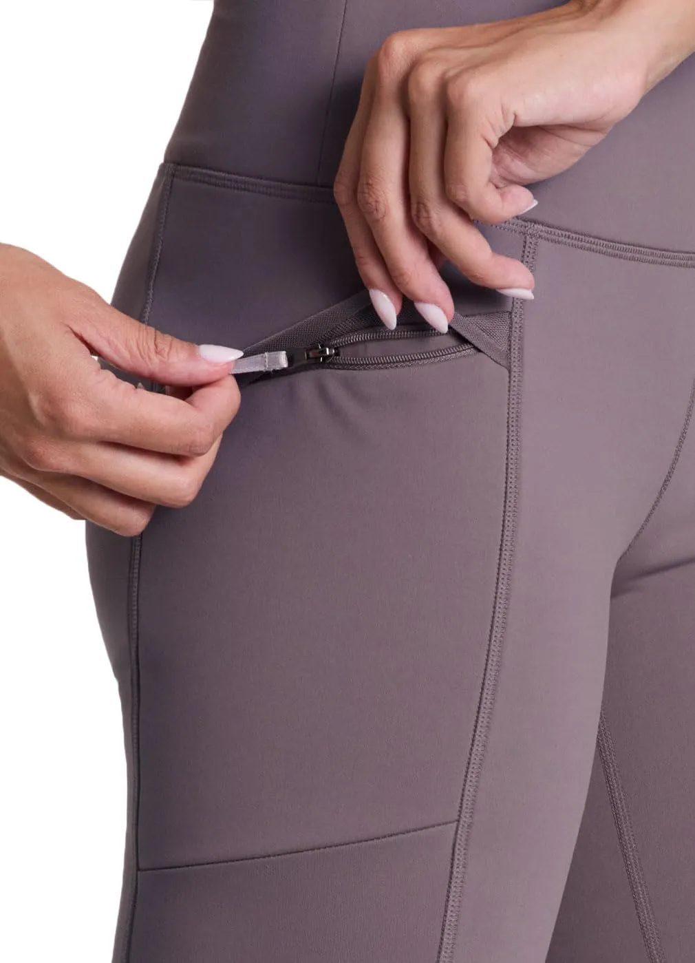 Avalanche Women's Fleece Leggings, High Waist Full Length Fleece Lined Hiking Legging with Zipper Pockets