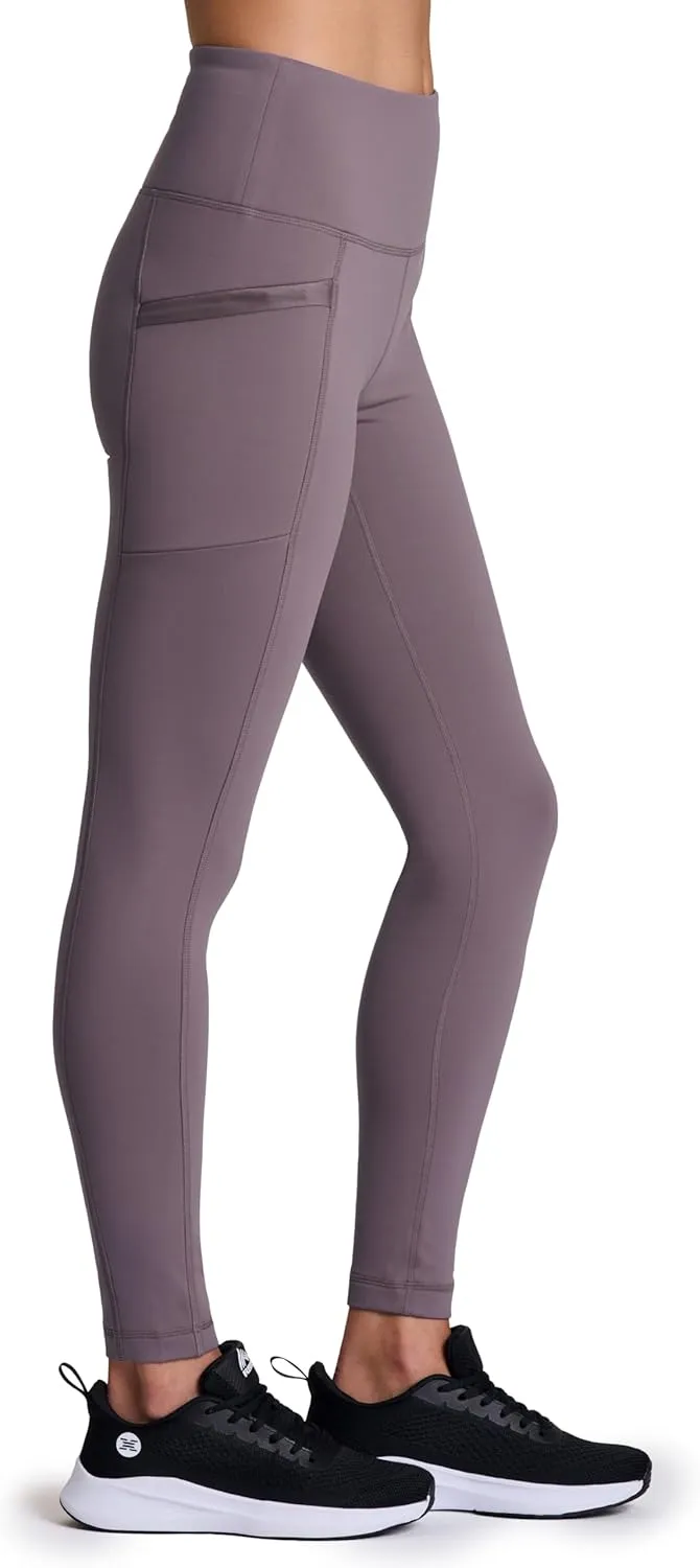 Avalanche Women's Fleece Leggings, High Waist Full Length Fleece Lined Hiking Legging with Zipper Pockets