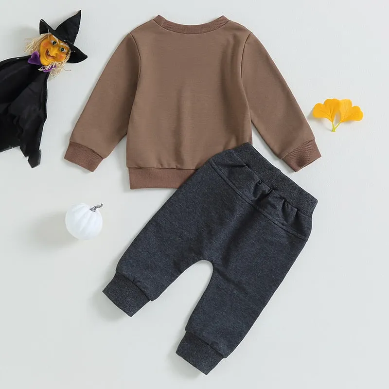 Baby and Toddler Halloween Fall Checkerboard Ghost Peace Sign Outfit
