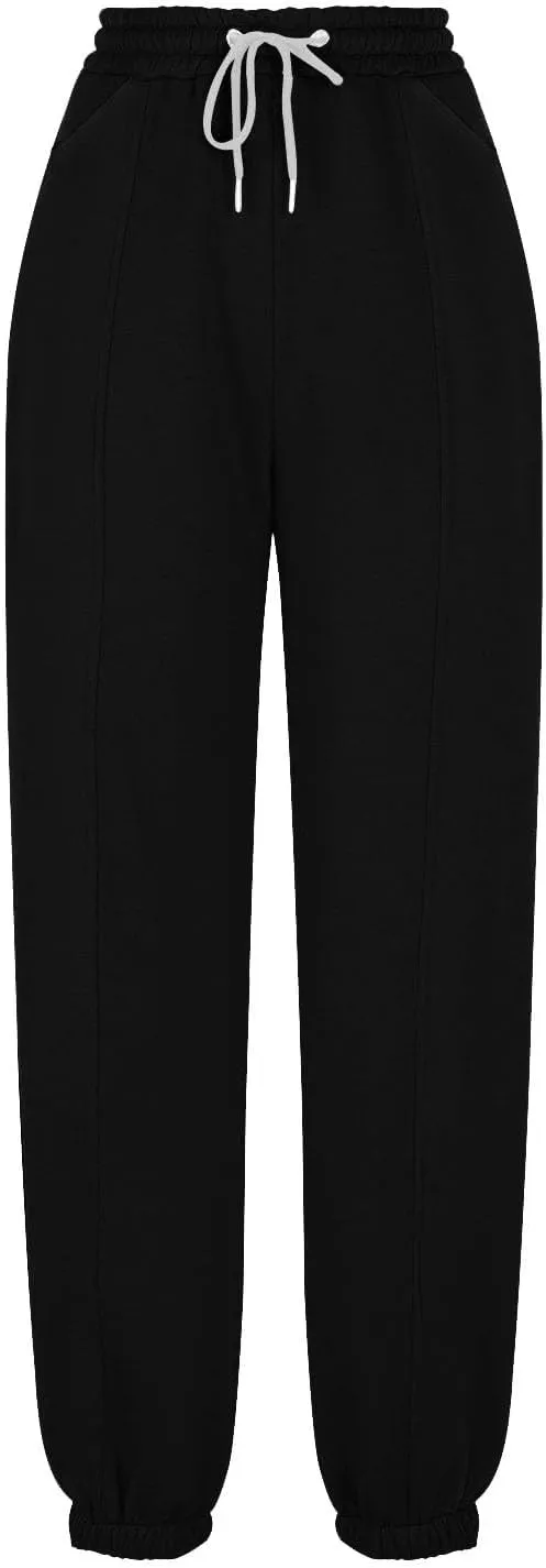 Baggy Sweatpants for Women with Pockets Workout Elastic High Waisted Pants Cozy Drawstring Cinch Bottom Fleece Sweatpant