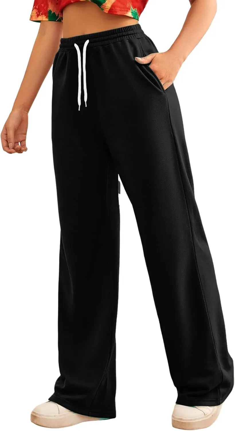 Baggy Tall Wide Legged Sweatpants for Women Fleece Lined 2024 Loose Wide Leg Joggers Casual Yoga Cozy Open Bottom