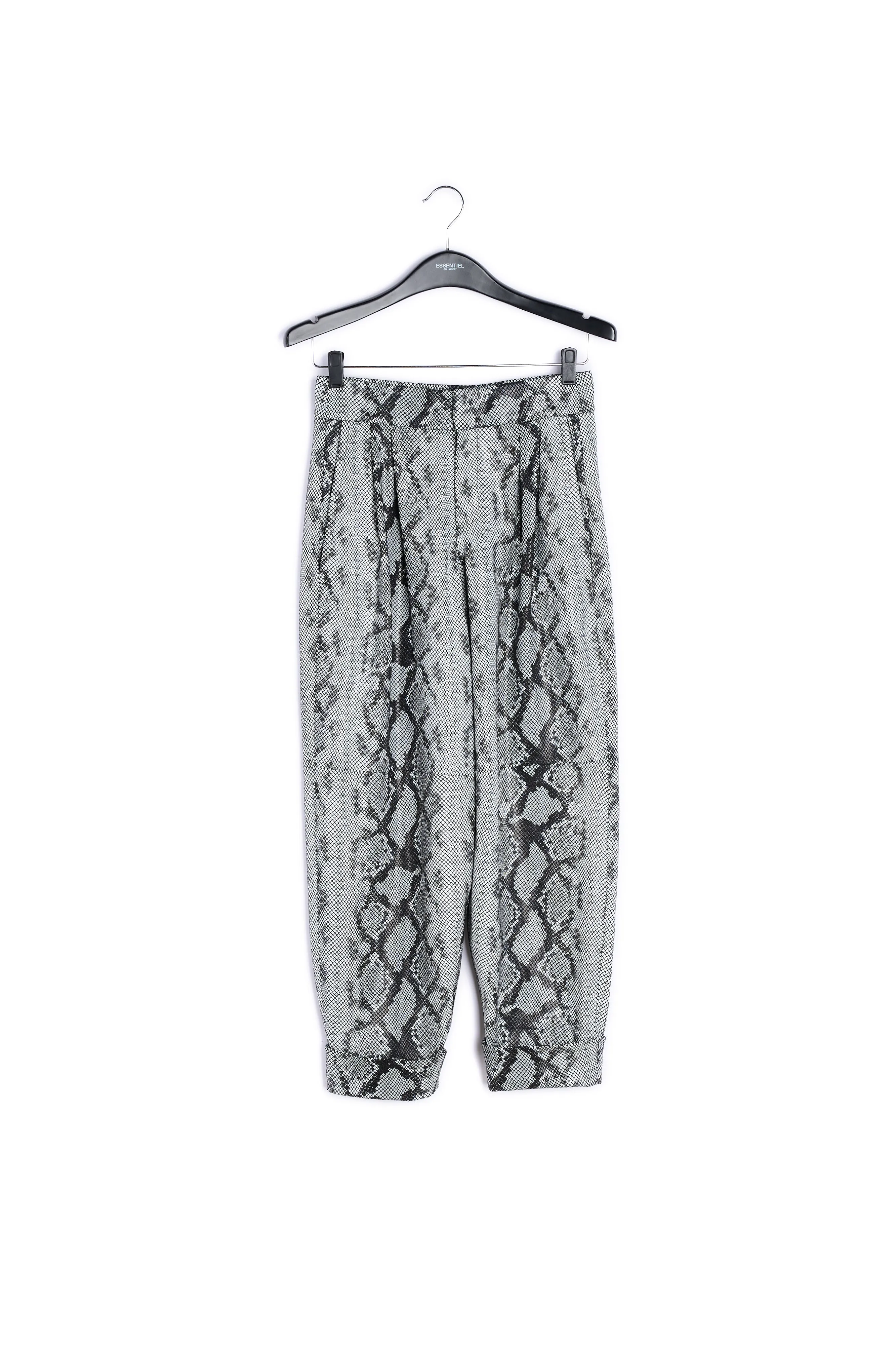 Black and white faux snake skin structured trousers