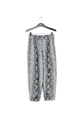 Black and white faux snake skin structured trousers