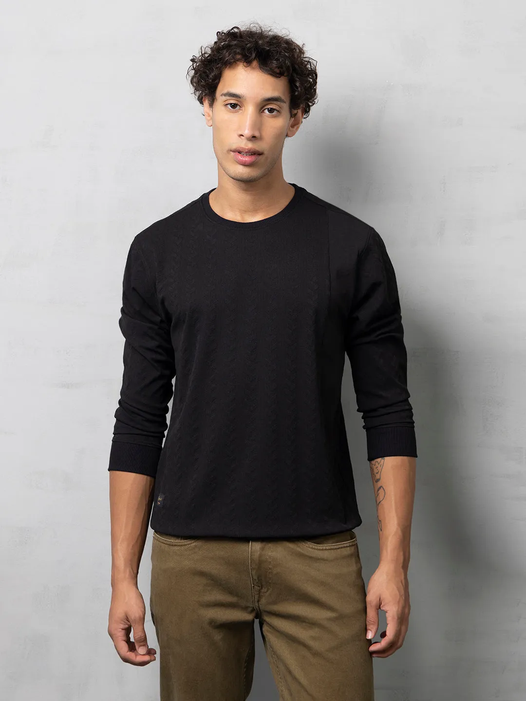 Black structured jacquard sweatshirt