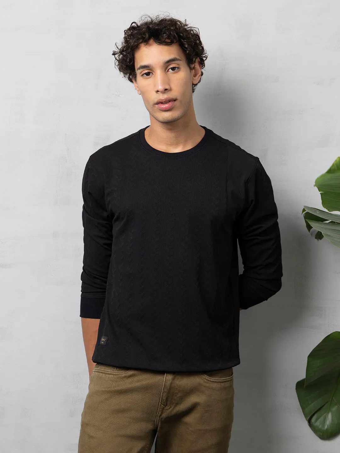 Black structured jacquard sweatshirt