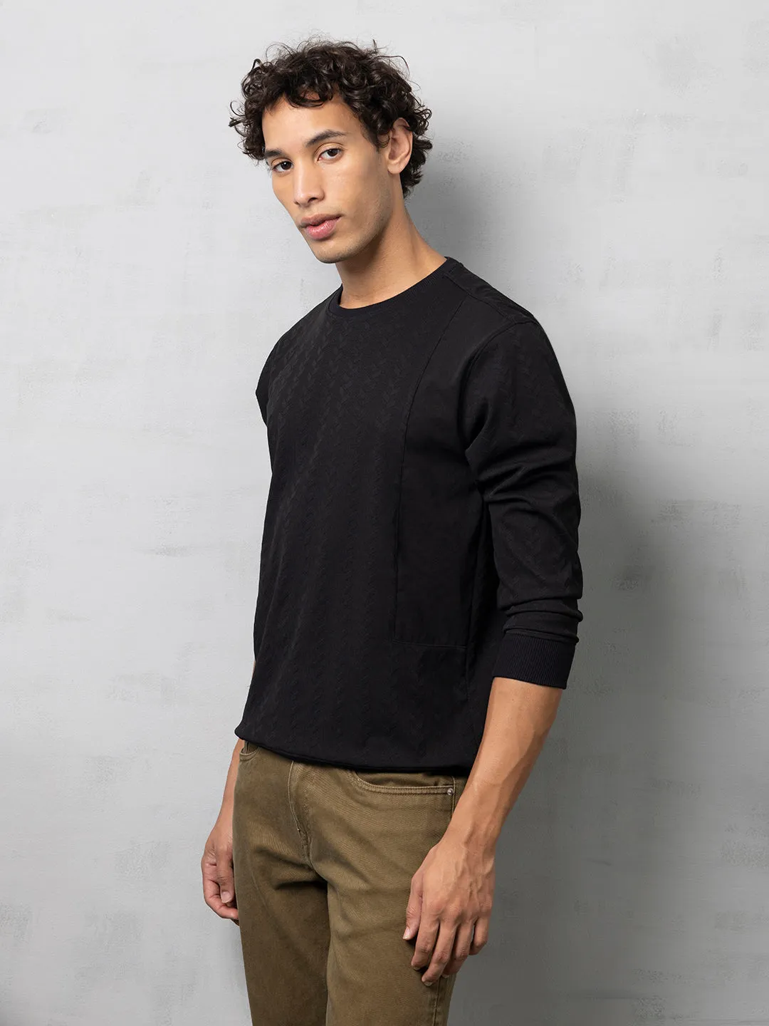 Black structured jacquard sweatshirt