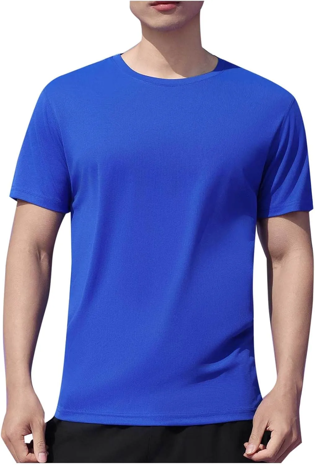 Casual Athletic T-Shirt for Men Solid-Color Short Sleeve Crewneck Summer Tops Workout Lightweight Breathable Tees