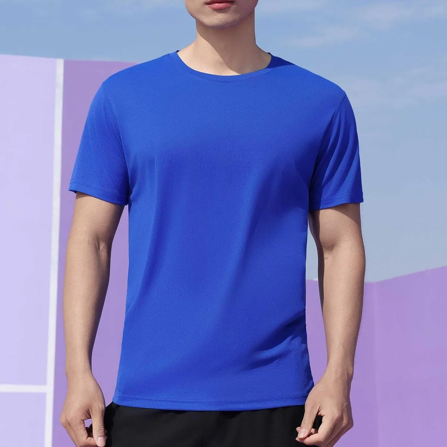 Casual Athletic T-Shirt for Men Solid-Color Short Sleeve Crewneck Summer Tops Workout Lightweight Breathable Tees