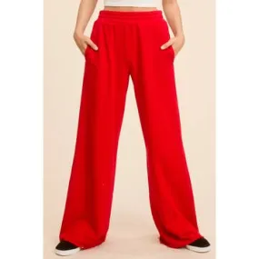 Comfy Cozy Wide Leg Sweatpants- Red