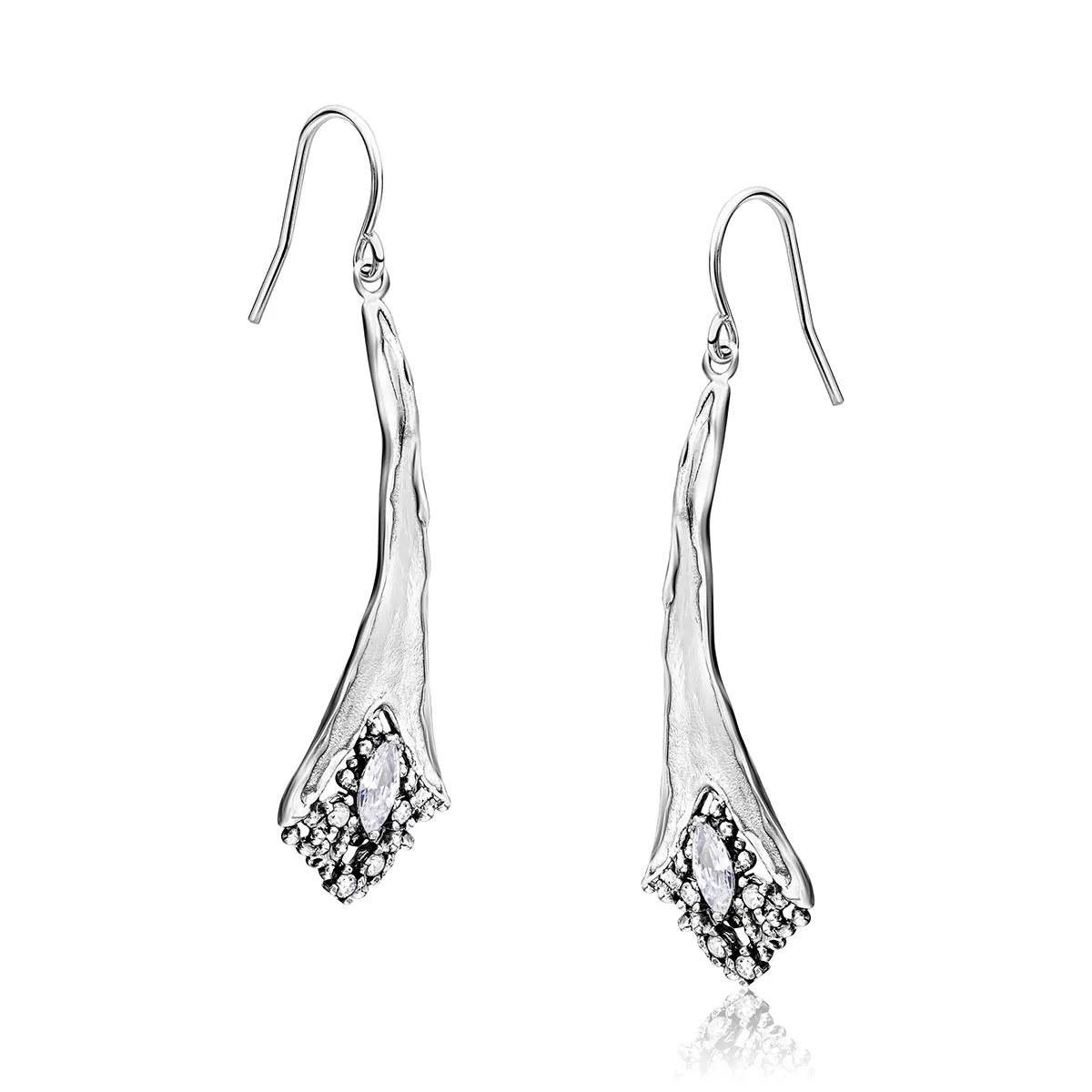 Contemporary Sterling Silver CZ Dangle  Earrings