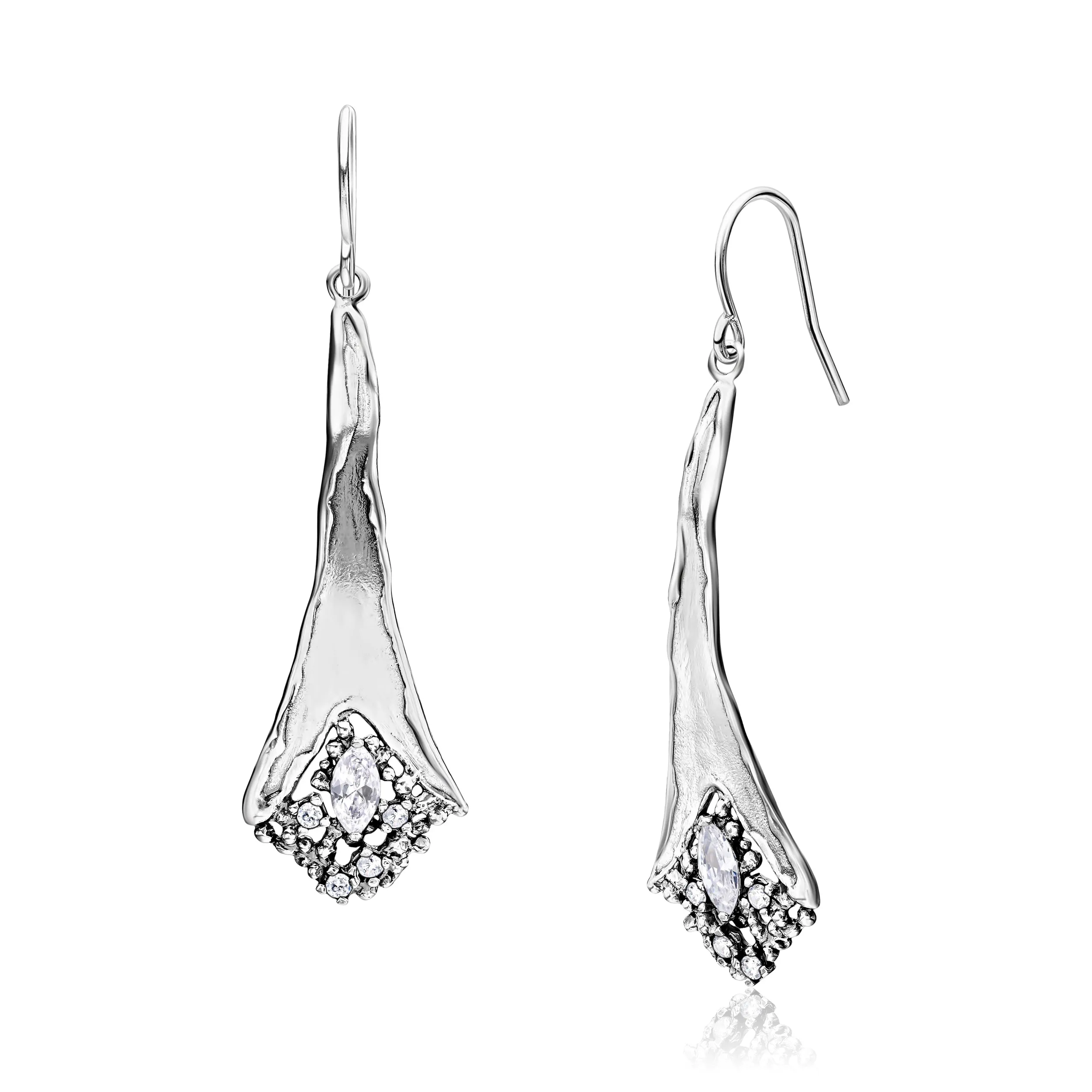 Contemporary Sterling Silver CZ Dangle  Earrings