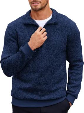 COOFANDY Men's Quarter Zip Pullover Casual Long Sleeve Sweater Slim Fit Sweater Mock Neck Polo Sweater