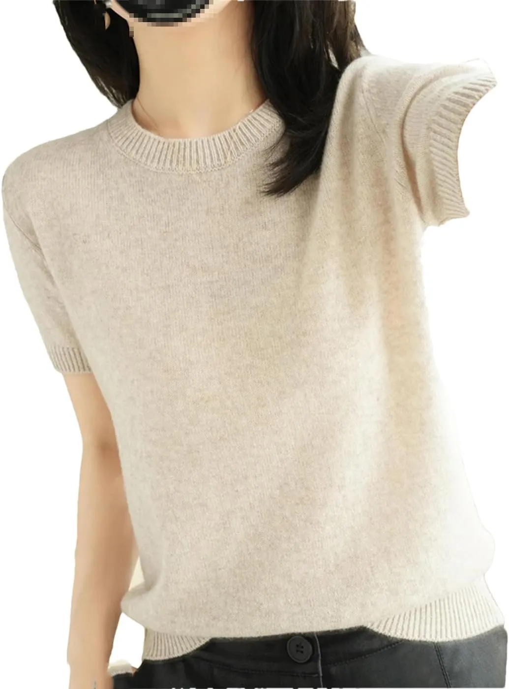 Dvbfufv Summer Women's Cashmere Sweater O-Neck Short Sleeve Knitted Sweater Women's Solid Casual Sweater