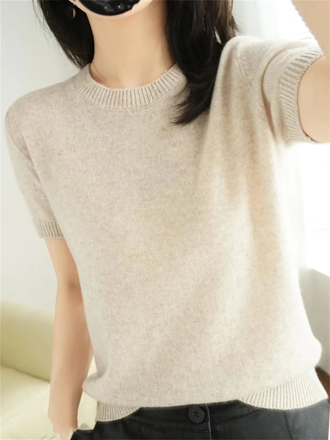 Dvbfufv Summer Women's Cashmere Sweater O-Neck Short Sleeve Knitted Sweater Women's Solid Casual Sweater