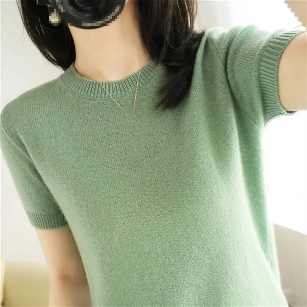 Dvbfufv Summer Women's Cashmere Sweater O-Neck Short Sleeve Knitted Sweater Women's Solid Casual Sweater