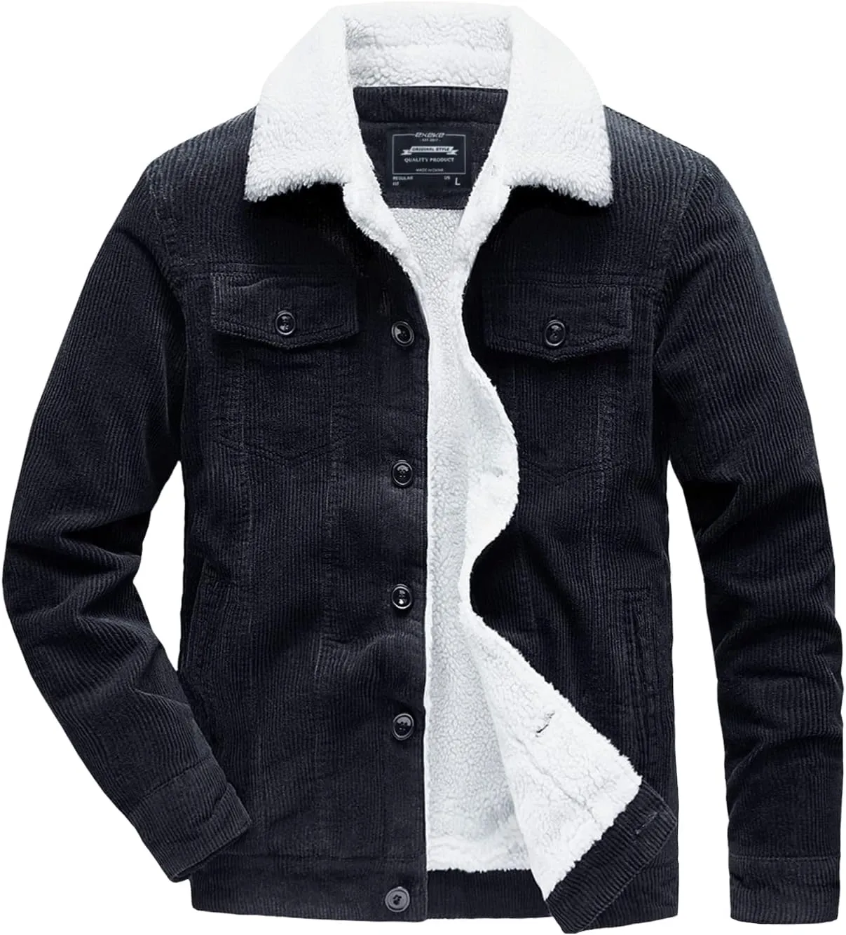EXEKE Men's Corduroy Jacket Sherpa Lined Trucker Jacket Thickened Thermal Winter Jacket