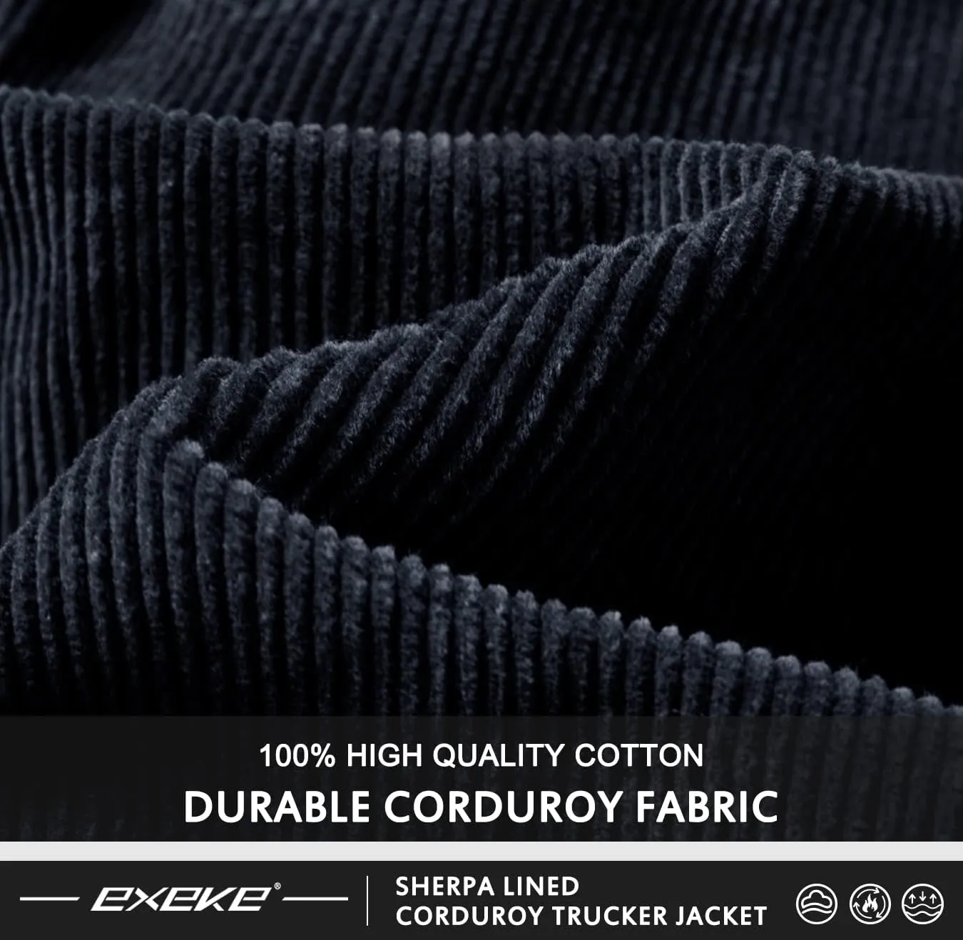 EXEKE Men's Corduroy Jacket Sherpa Lined Trucker Jacket Thickened Thermal Winter Jacket