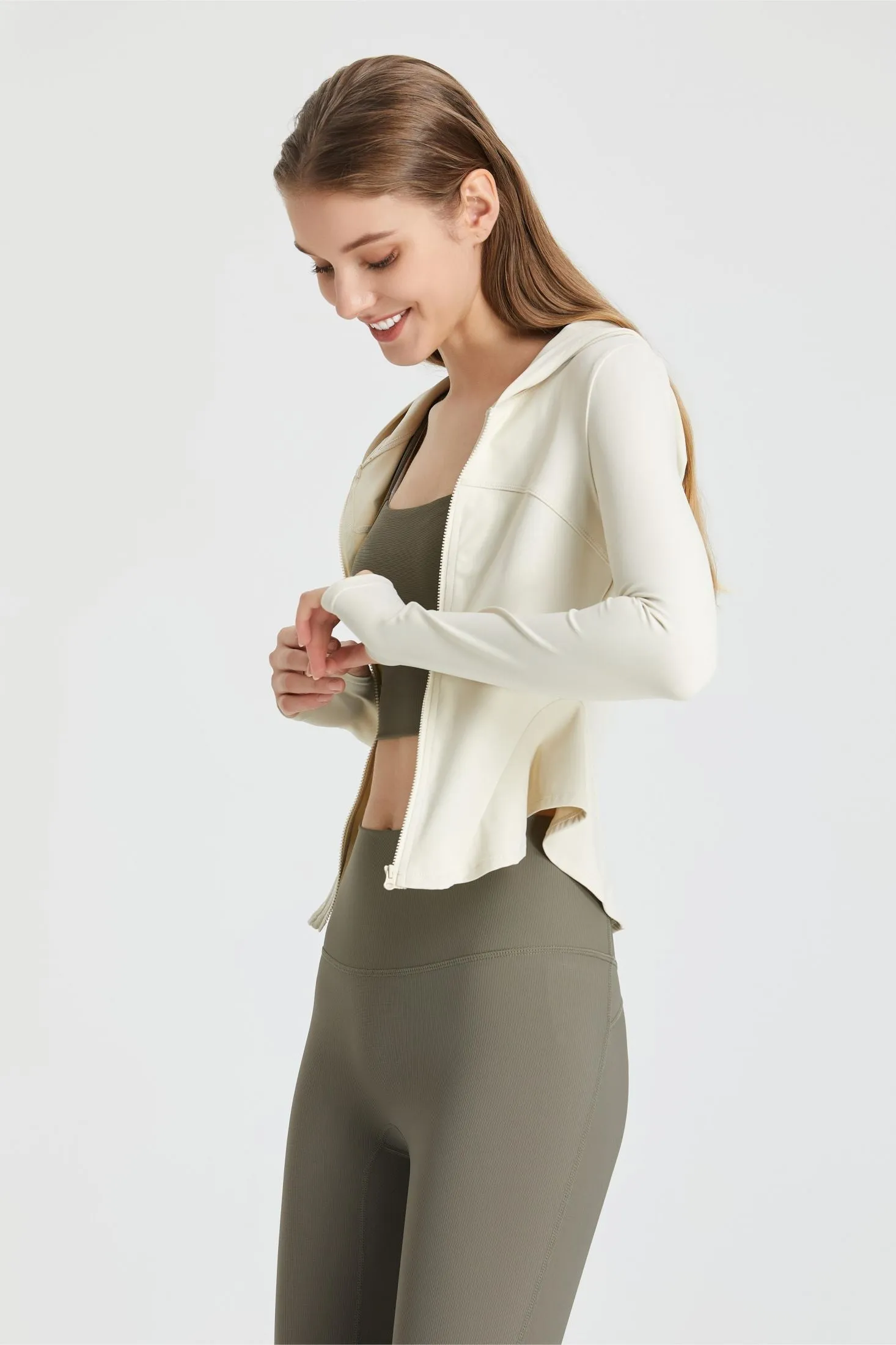 Fitted Zip-Up Long Sleeve Hoodie