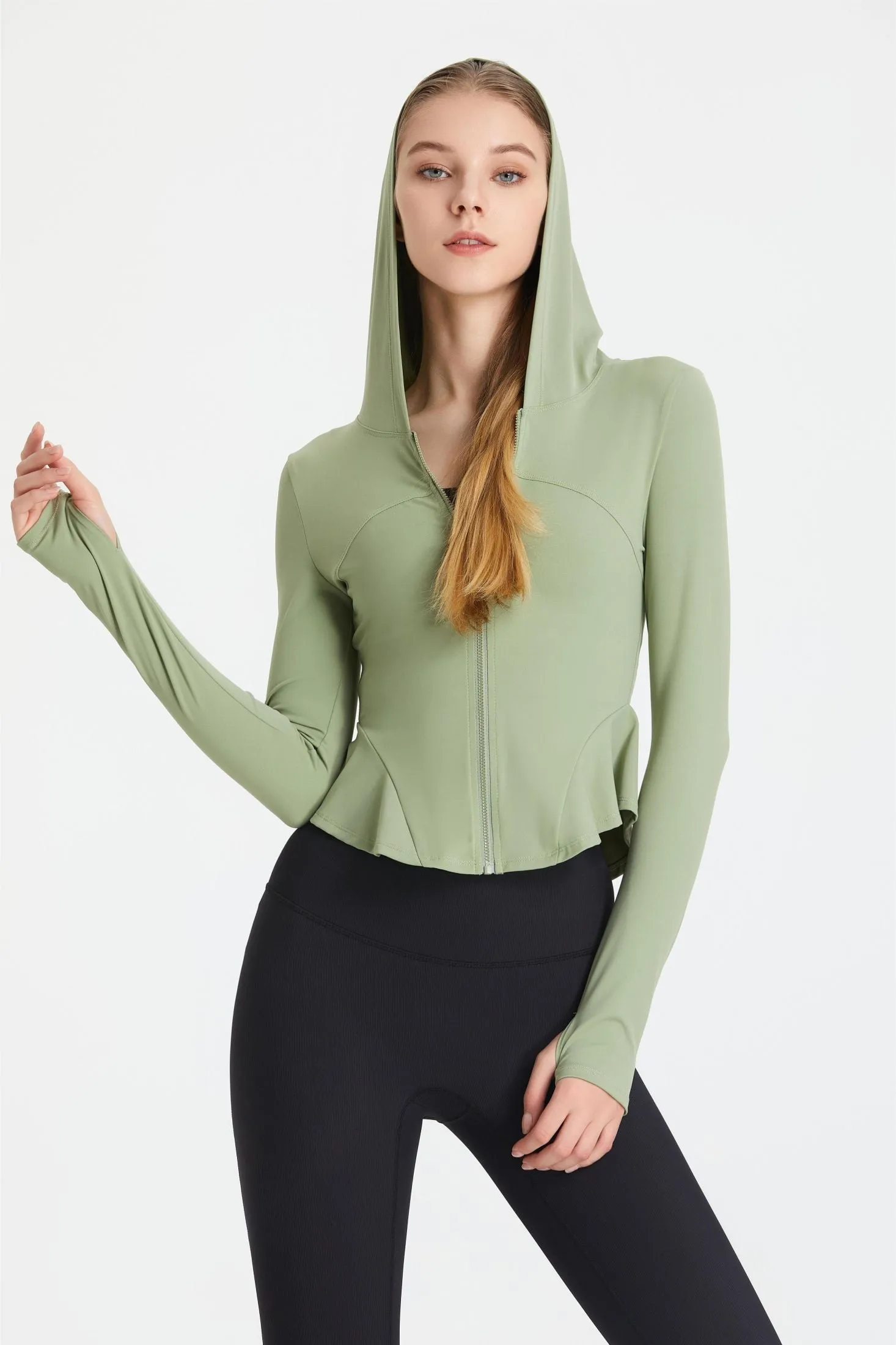 Fitted Zip-Up Long Sleeve Hoodie