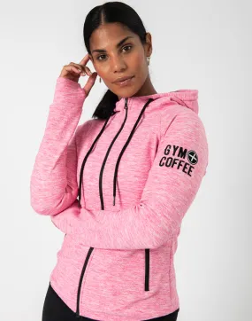 Gym Coffee Pink Fleck Hoodie (Womens) - Pink Flex