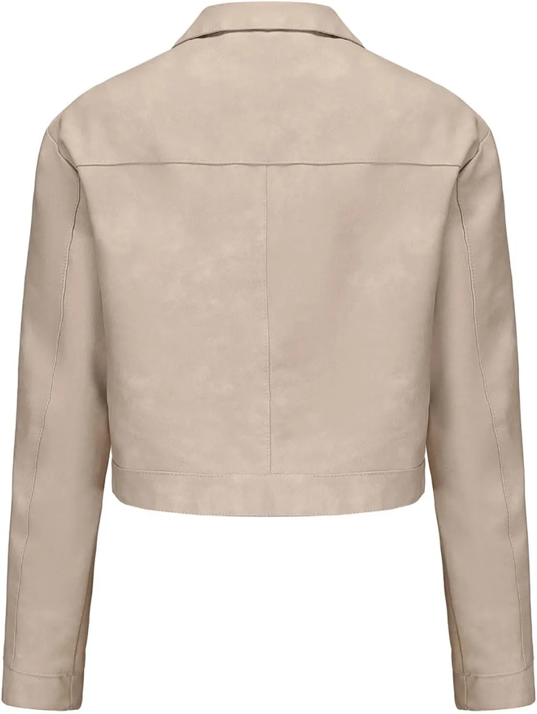 HGps8w Women's Cropped Faux Leather Jacket, Chic Lapel Zipper Up Casual PU Moto Bike Coat Outwear with Pockets