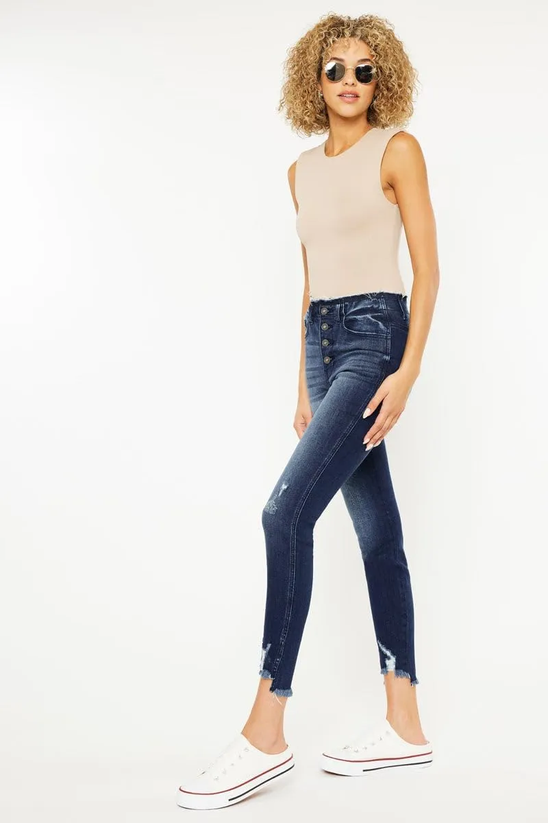 Kan Can Women's high Rise Distressed Ankle Skinny Jeans
