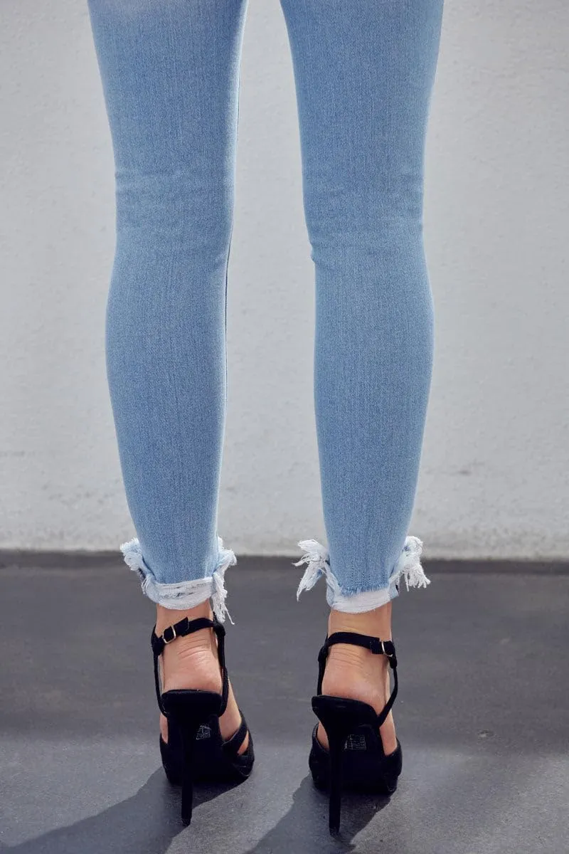 Kan Can Women's high Rise Distressed Ankle Skinny Jeans