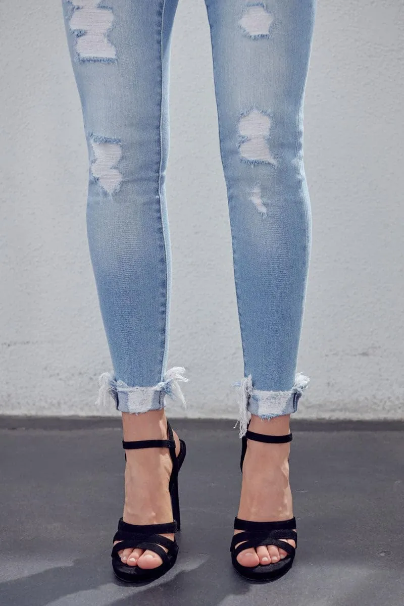 Kan Can Women's high Rise Distressed Ankle Skinny Jeans