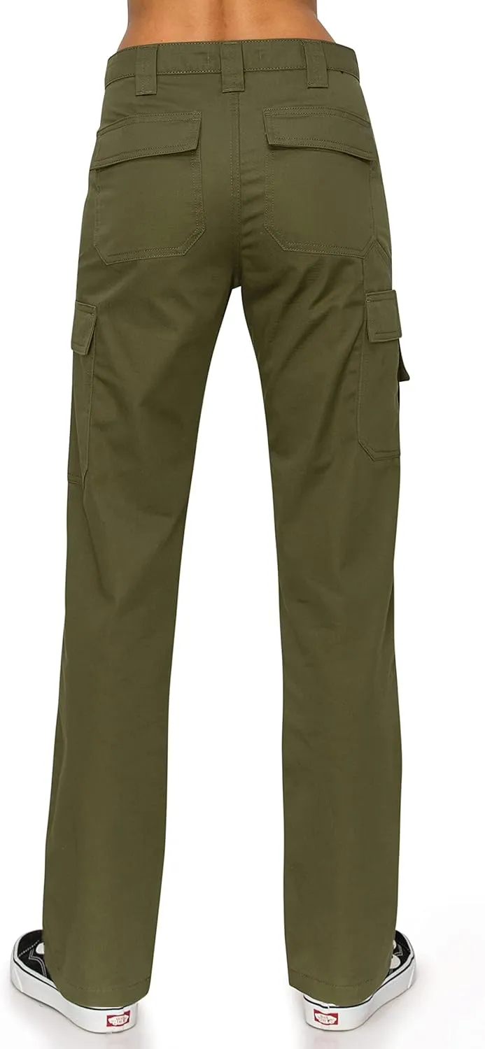 KHAKI & BLUE Women's Work Pants – High Rise Slim Fit Straight Leg Cargo Casual Trousers with Multi Pockets