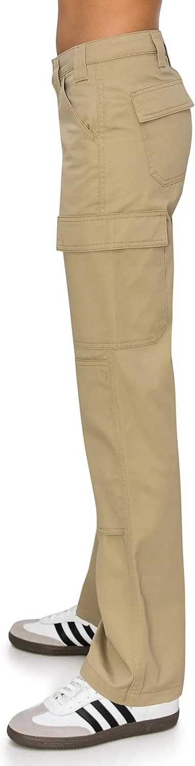 KHAKI & BLUE Women's Work Pants – High Rise Slim Fit Straight Leg Cargo Casual Trousers with Multi Pockets