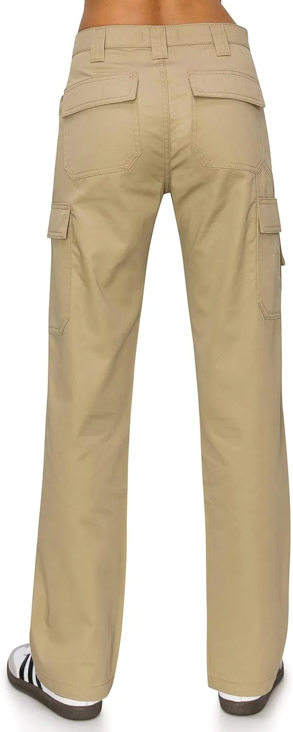 KHAKI & BLUE Women's Work Pants – High Rise Slim Fit Straight Leg Cargo Casual Trousers with Multi Pockets