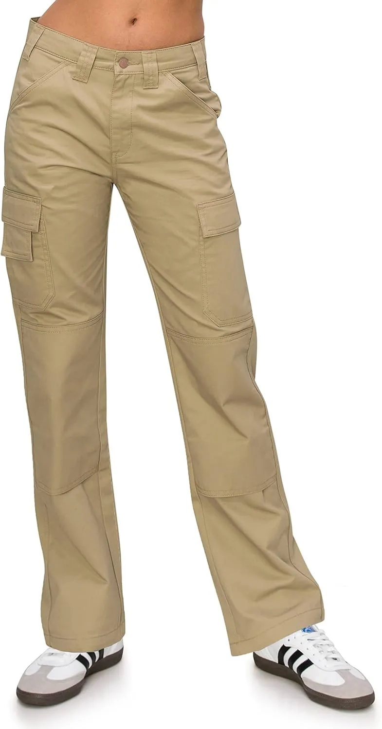 KHAKI & BLUE Women's Work Pants – High Rise Slim Fit Straight Leg Cargo Casual Trousers with Multi Pockets
