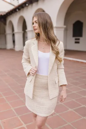 Mara Long Sleeve Open Front Crochet Knit Blazer Black Natural