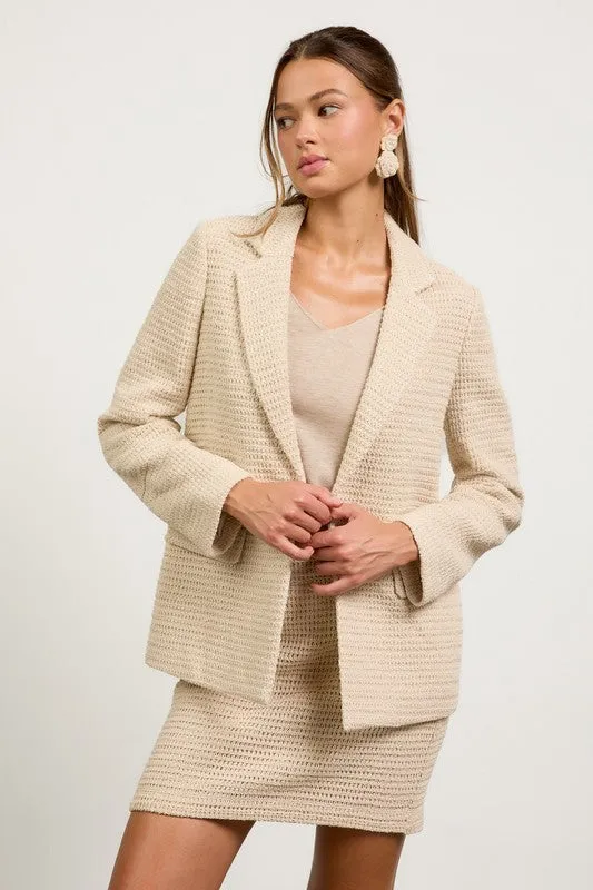 Mara Long Sleeve Open Front Crochet Knit Blazer Black Natural