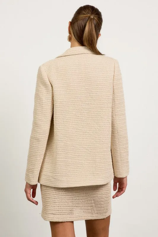 Mara Long Sleeve Open Front Crochet Knit Blazer Black Natural