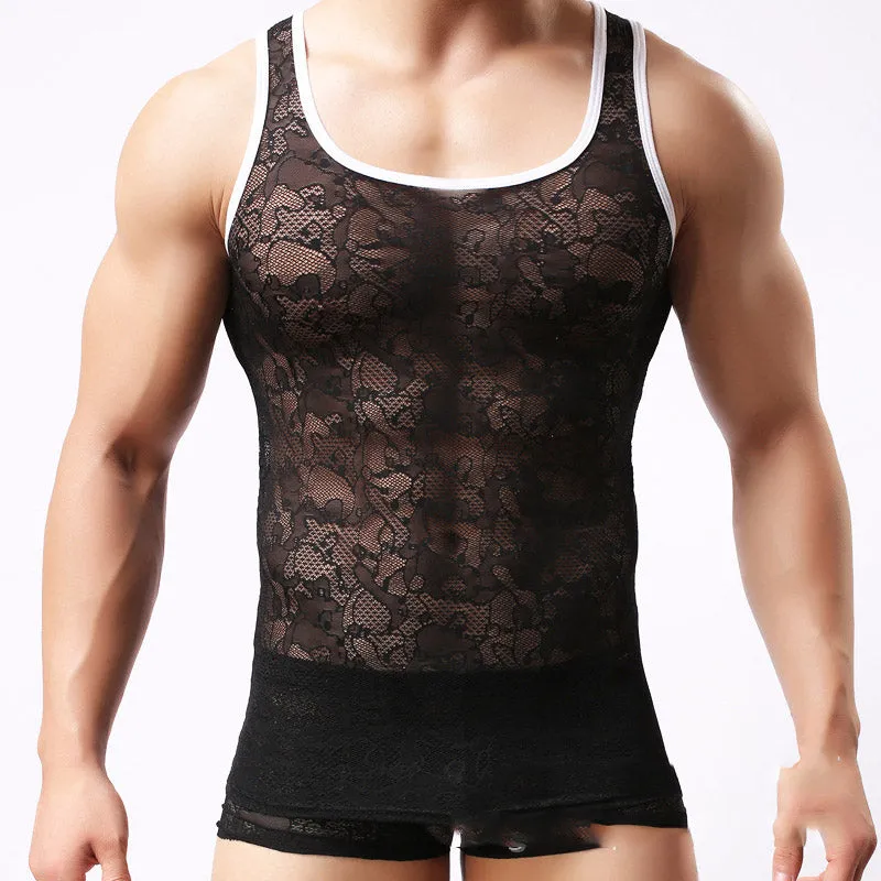 Men Rave T Shirt Men's Vest Breathable Lace