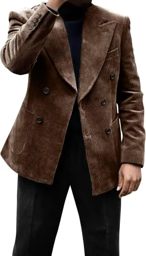 Men's Green Corduroy Cotton Slim Fit Casual Long Sleeve Peak Lapel Blazer for Men, Formal and Informal Events