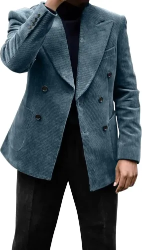Men's Green Corduroy Cotton Slim Fit Casual Long Sleeve Peak Lapel Blazer for Men, Formal and Informal Events
