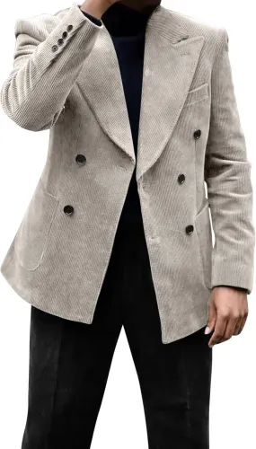 Men's Green Corduroy Cotton Slim Fit Casual Long Sleeve Peak Lapel Blazer for Men, Formal and Informal Events