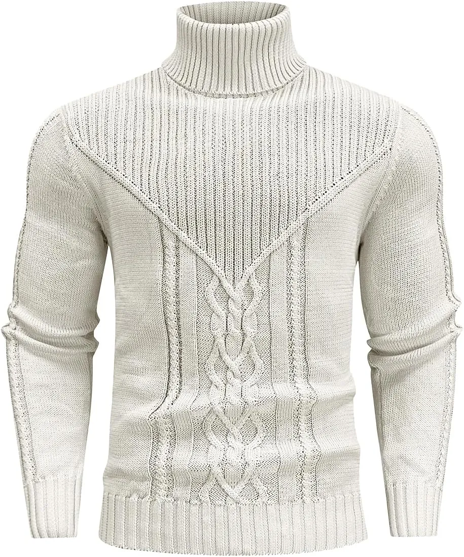 Men's Turtleneck Sweater Cable Knitted Pullover Sweater