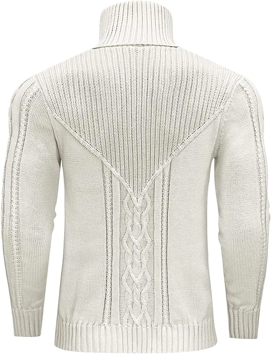 Men's Turtleneck Sweater Cable Knitted Pullover Sweater