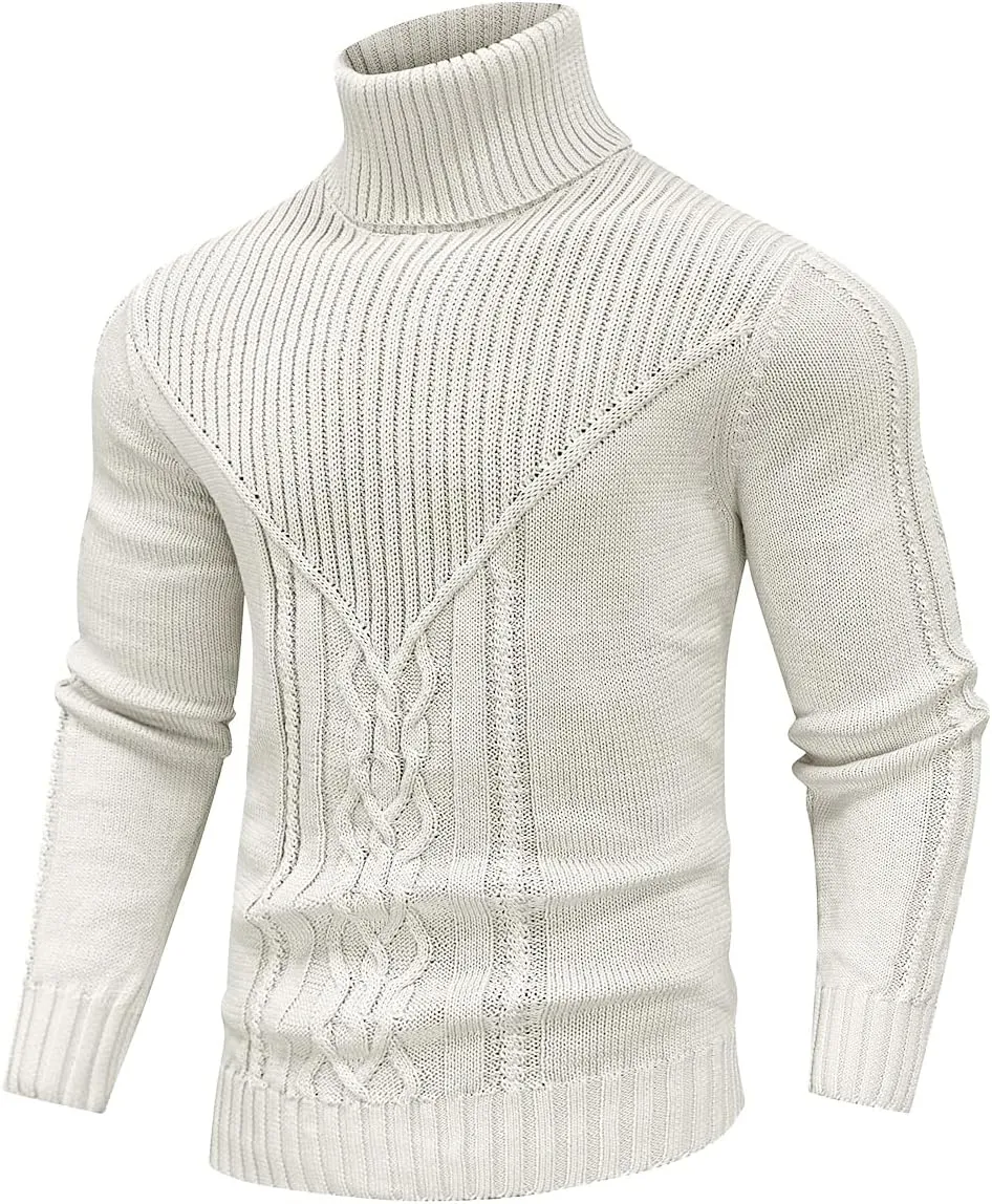 Men's Turtleneck Sweater Cable Knitted Pullover Sweater