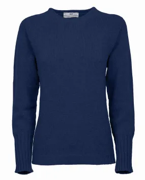 NEW FALL 24 - Women's Pure Cashmere Crew Neck Sweater Melange Blue
