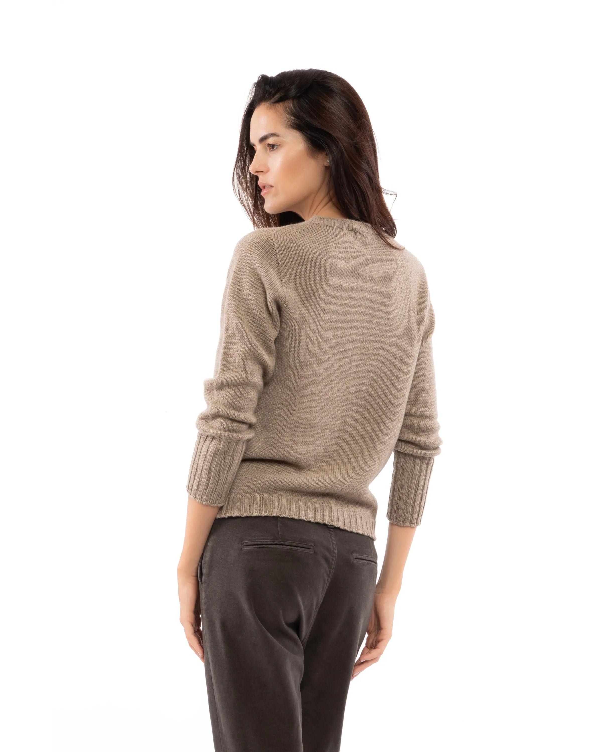 NEW FALL 24 - Women's Pure Cashmere Crew Neck Sweater Melange Gray