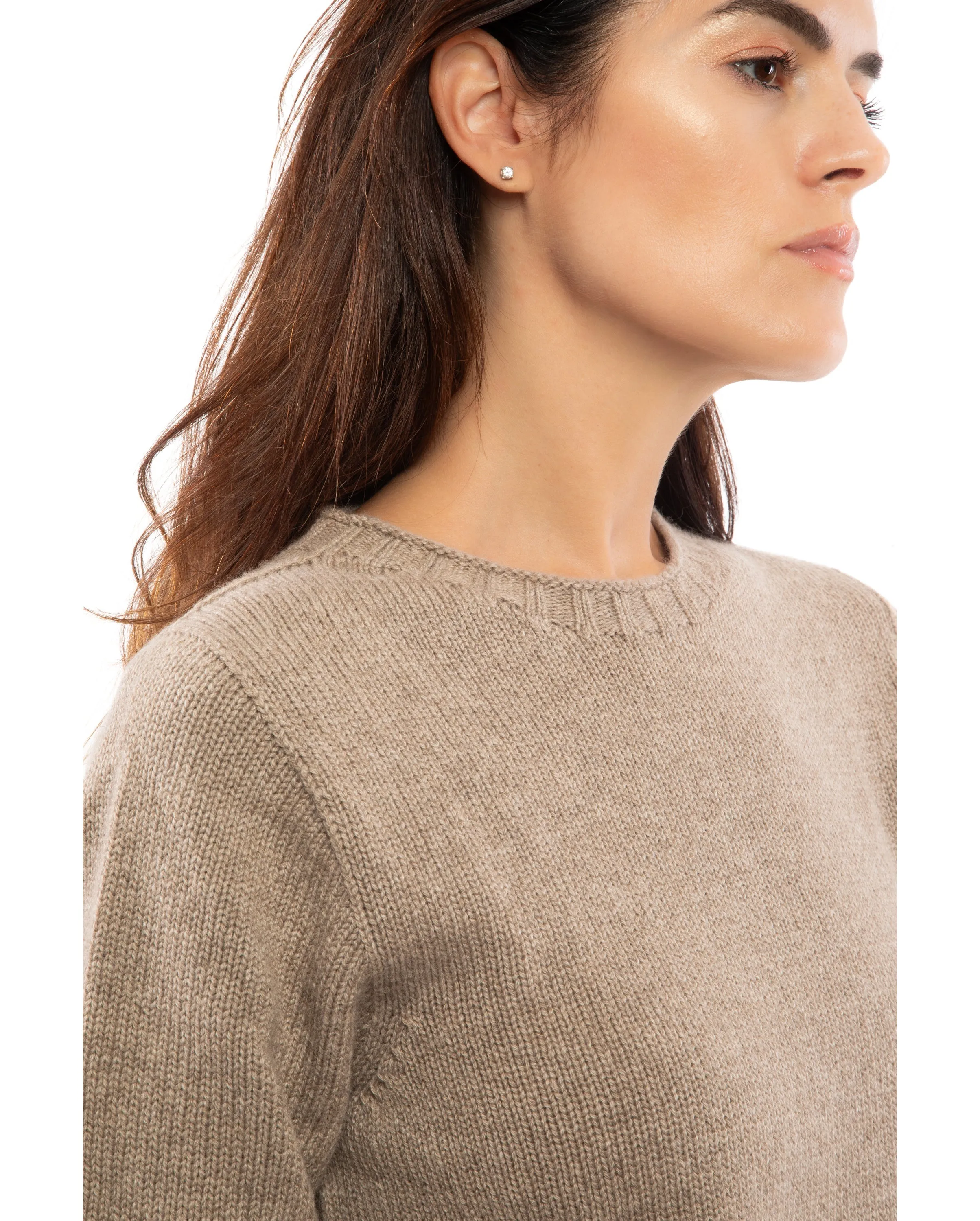 NEW FALL 24 - Women's Pure Cashmere Crew Neck Sweater Melange Gray